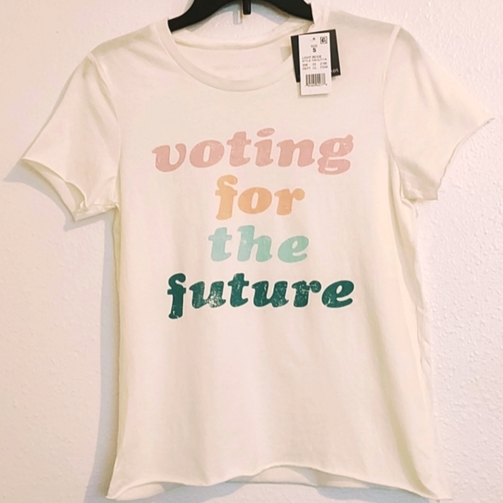 VOTING FOR THE FUTURE CREAM 100% COTTON TEE SHIRT WOMEN'S SIZE S
